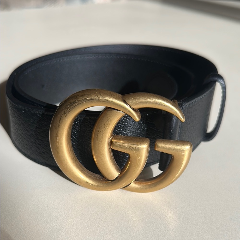 Gucci Black Belt with Gold GG Emblem